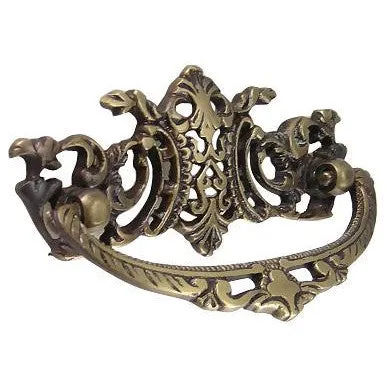 4 Inch Solid Brass Ornate Baroque / Rococo Bail Pull (Antique Brass Finish)