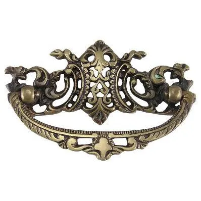 4 Inch Solid Brass Ornate Baroque / Rococo Bail Pull (Antique Brass Finish)