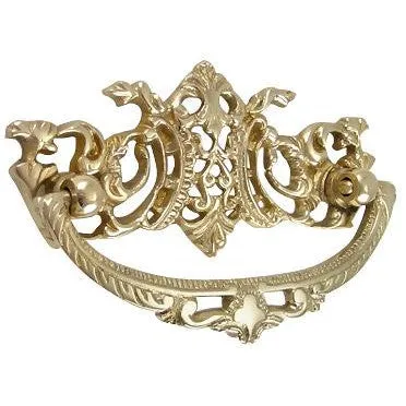 4 Inch Solid Brass Ornate Baroque / Rococo Bail Pull (Polished Brass Finish)