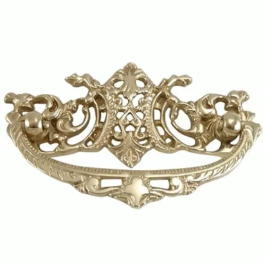 4 Inch Solid Brass Ornate Baroque / Rococo Bail Pull (Polished Brass Finish)