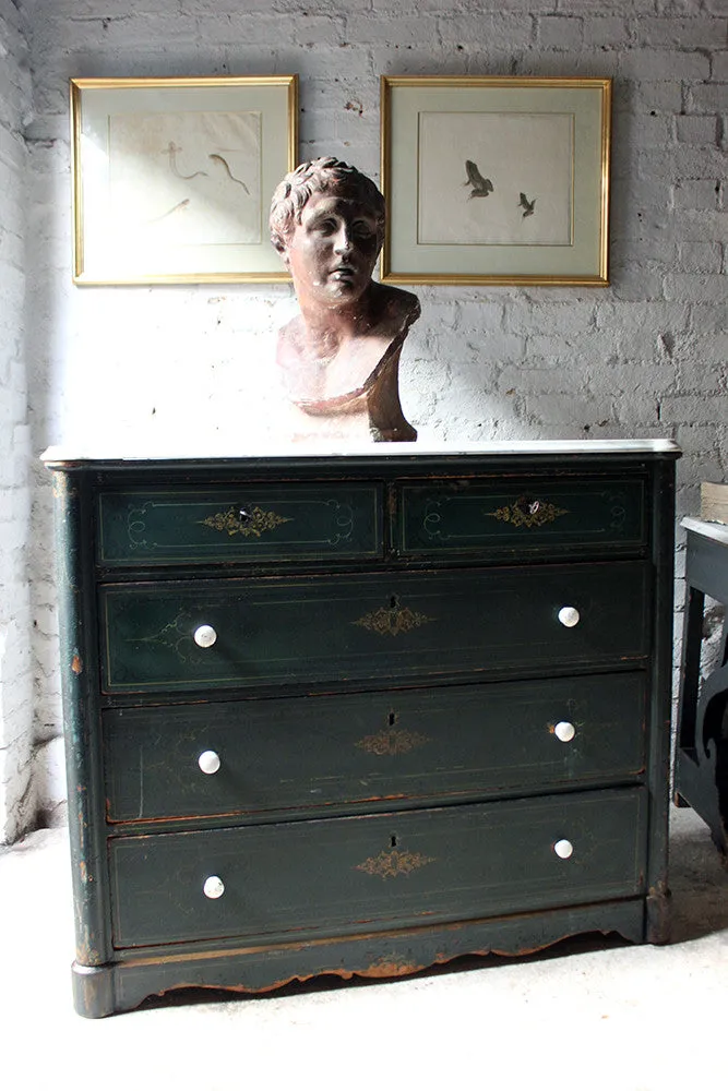 A Decorative North German Provincial Painted & White Marble Topped Commode c.1860