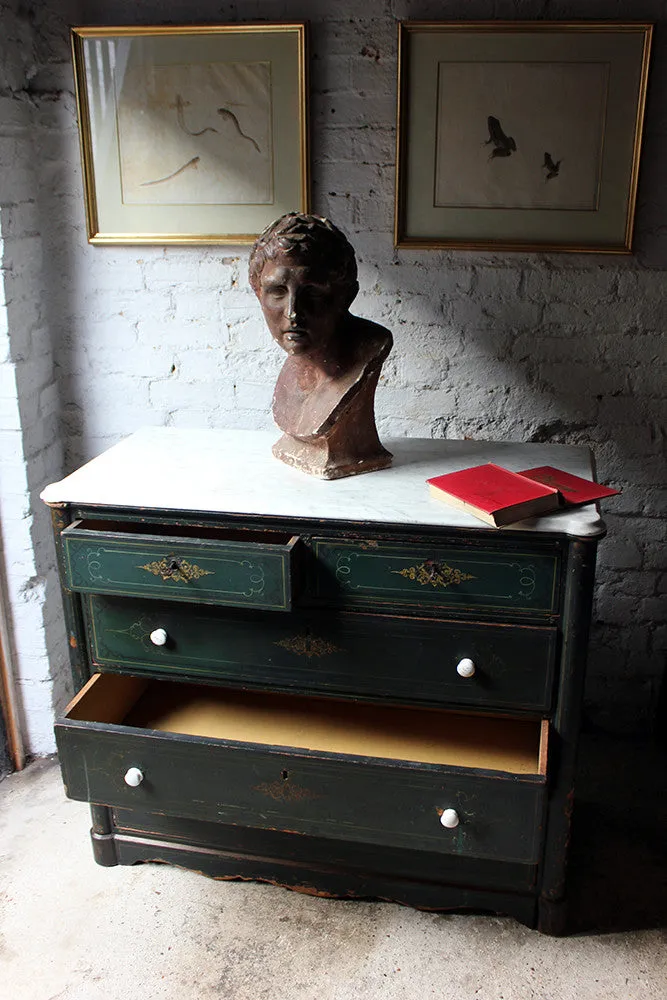 A Decorative North German Provincial Painted & White Marble Topped Commode c.1860