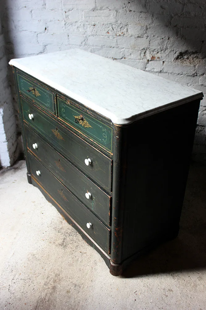 A Decorative North German Provincial Painted & White Marble Topped Commode c.1860