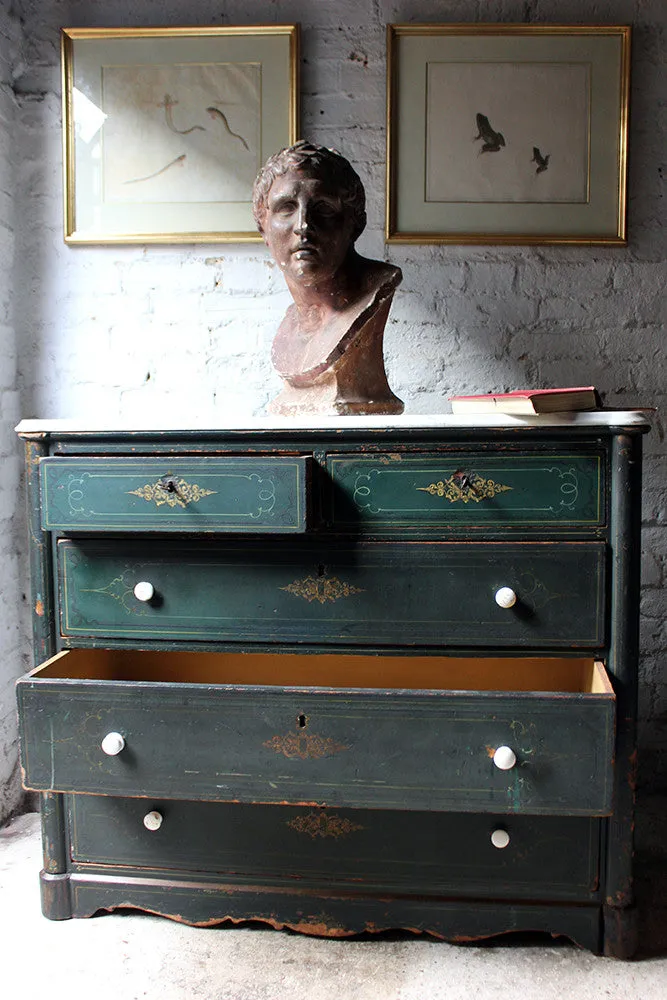 A Decorative North German Provincial Painted & White Marble Topped Commode c.1860