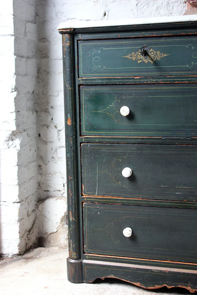 A Decorative North German Provincial Painted & White Marble Topped Commode c.1860