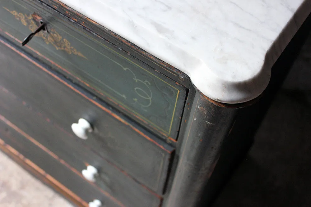 A Decorative North German Provincial Painted & White Marble Topped Commode c.1860