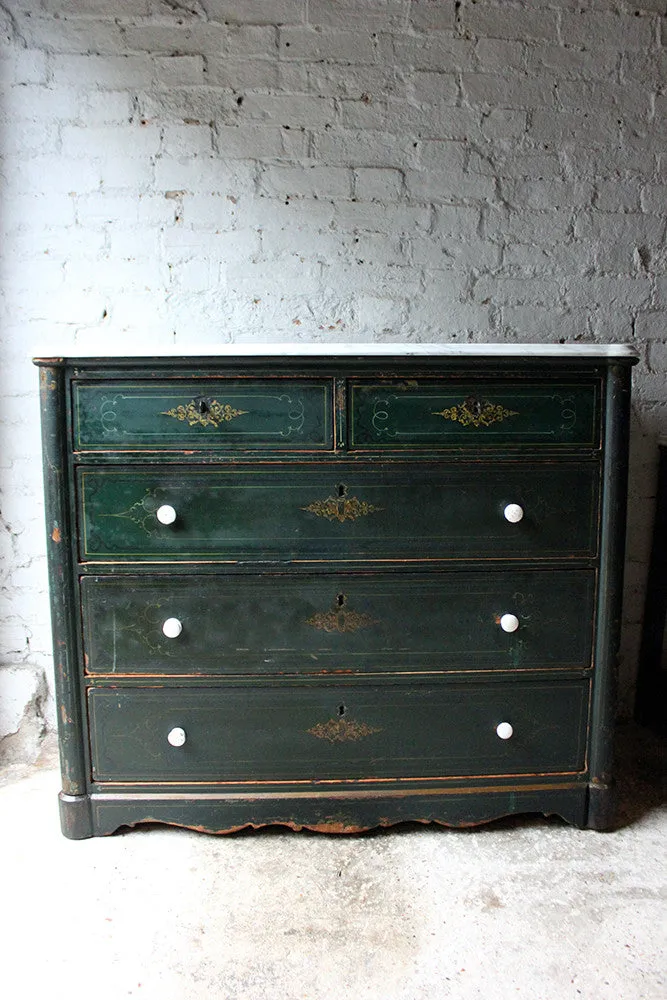 A Decorative North German Provincial Painted & White Marble Topped Commode c.1860