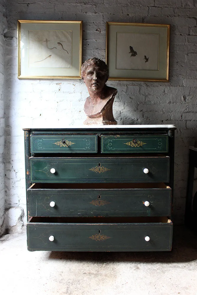 A Decorative North German Provincial Painted & White Marble Topped Commode c.1860