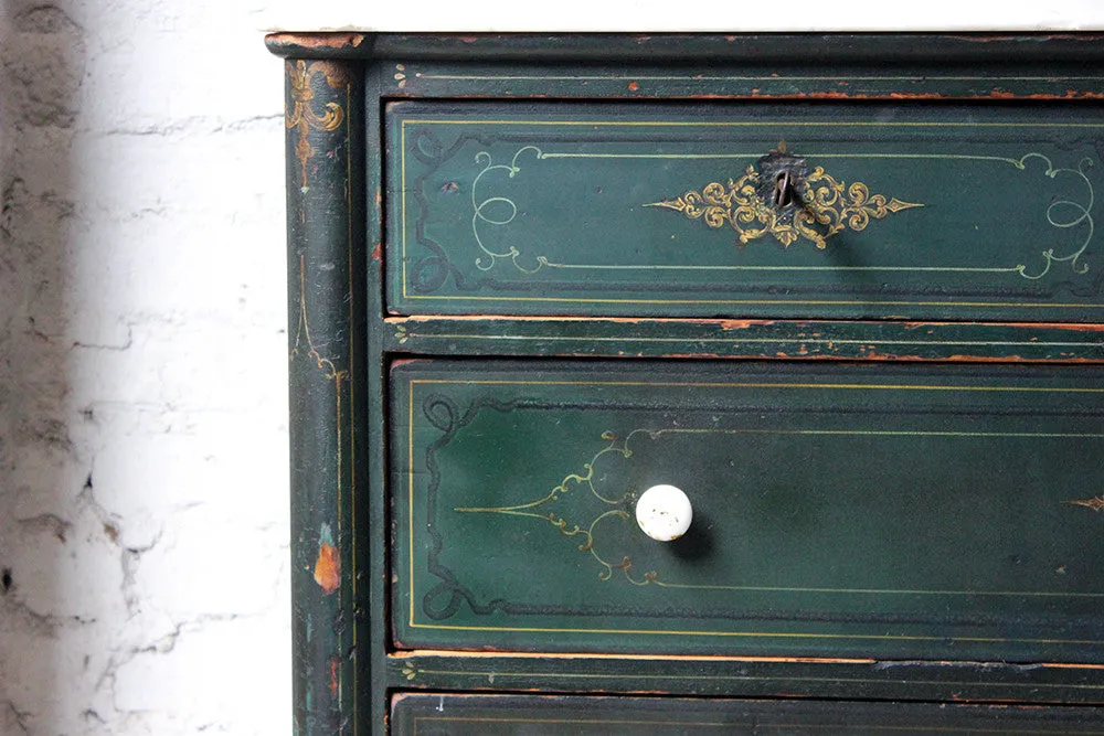 A Decorative North German Provincial Painted & White Marble Topped Commode c.1860