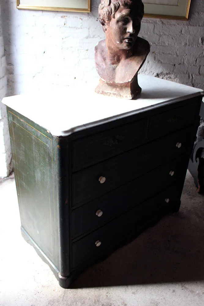 A Decorative North German Provincial Painted & White Marble Topped Commode c.1860