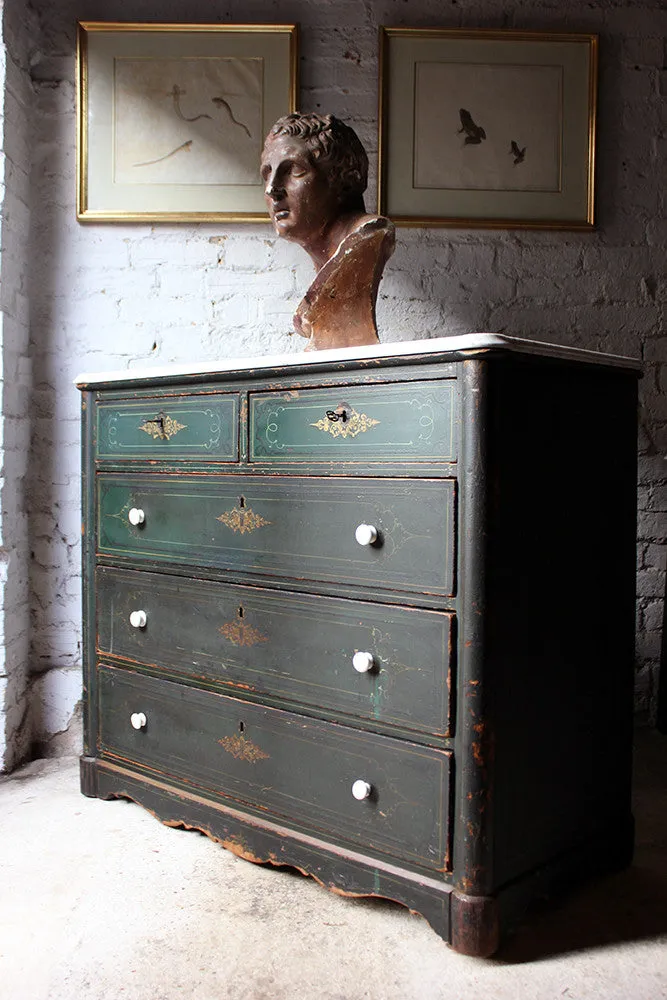 A Decorative North German Provincial Painted & White Marble Topped Commode c.1860