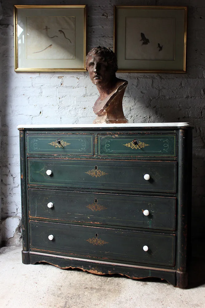 A Decorative North German Provincial Painted & White Marble Topped Commode c.1860