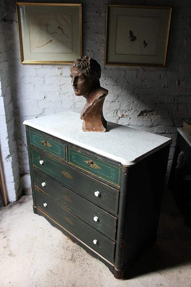 A Decorative North German Provincial Painted & White Marble Topped Commode c.1860