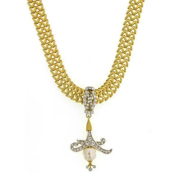 Antiquities Couture Empress Crystal Baroque Faux Pearl W Chain Pendant Necklace 12"   5" Extender