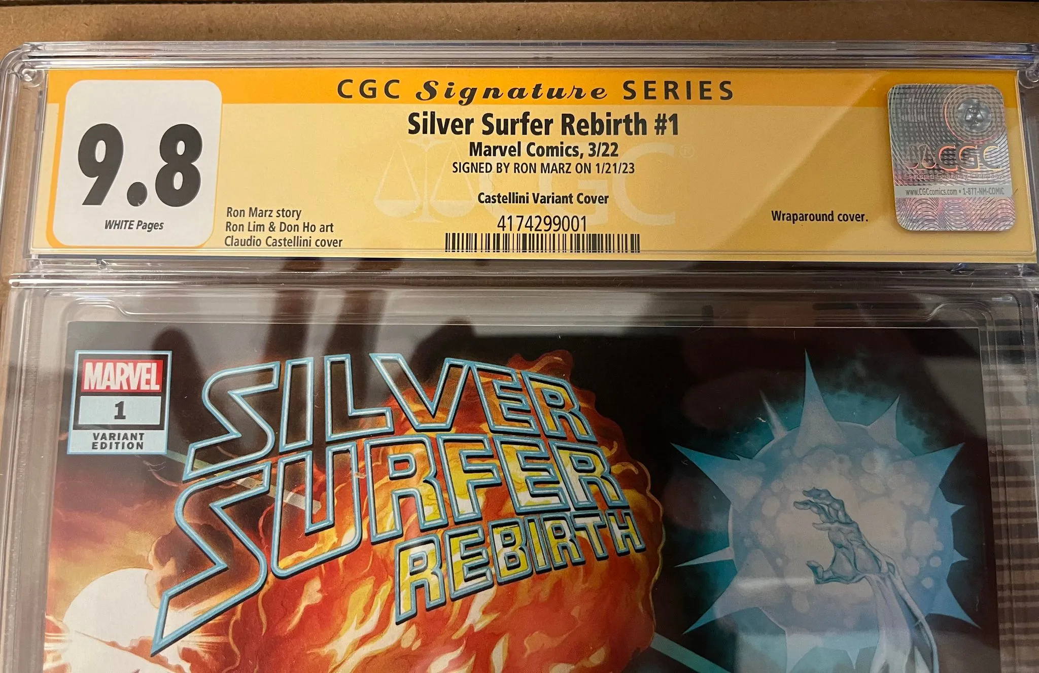 CGC 9.8 Signature Series Silver Surfer Rebirth #1 Castellini Variant Signed by Ron Marz