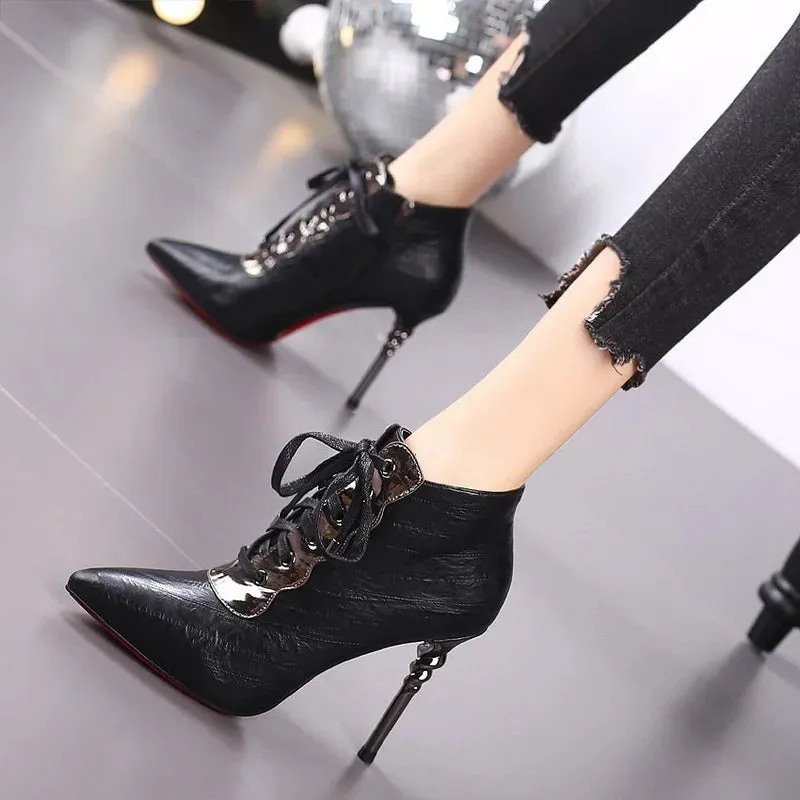 Funki Buys | Boots | Women's High Heeled Lace-up Ankle Boots