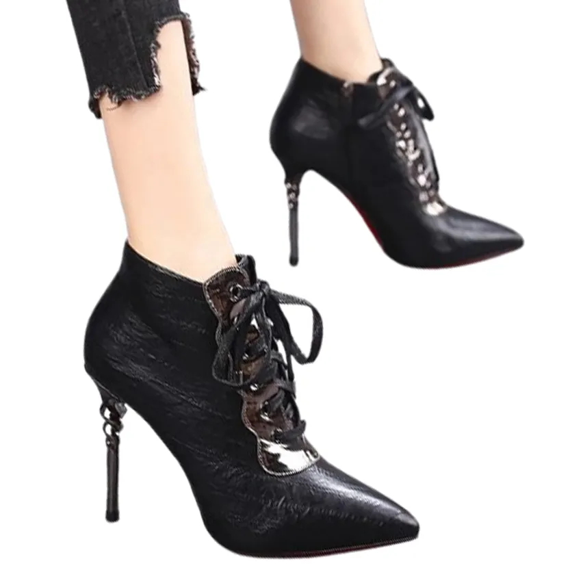 Funki Buys | Boots | Women's High Heeled Lace-up Ankle Boots