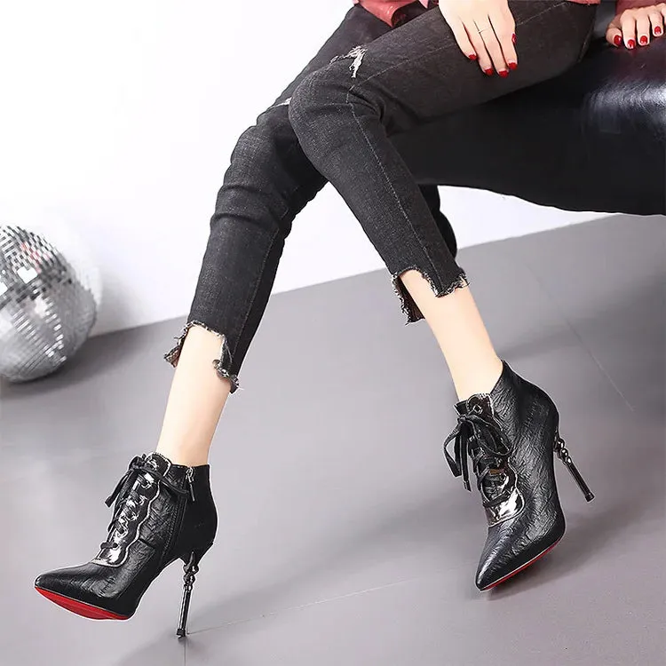 Funki Buys | Boots | Women's High Heeled Lace-up Ankle Boots