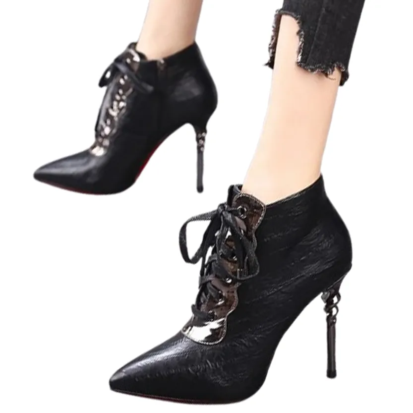 Funki Buys | Boots | Women's High Heeled Lace-up Ankle Boots