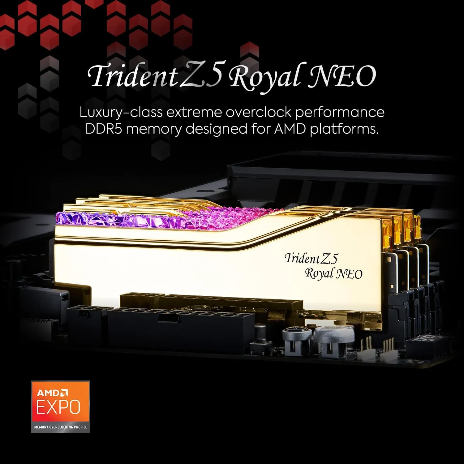 G.SKILL 32GB Kit (2x16GB) Trident Z5 ROYAL Neo RGB Gold F5-8000J3848H16GX2-TR5NG DDR5 8000MHz Memory AMD EXPO