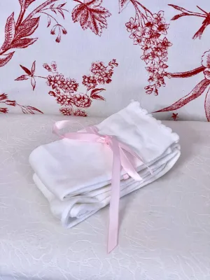 Historically Inspired Cotton Knee-High Socks with Ribbon Lacing in White x Pink