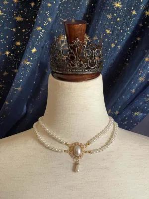 Historically Inspired Dual-Strand Pearl Beaded Choker Necklace