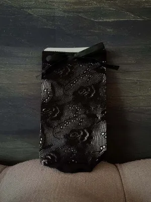 Historically Inspired Satin Ribbon Lace Ankle Socks in Gothic Black