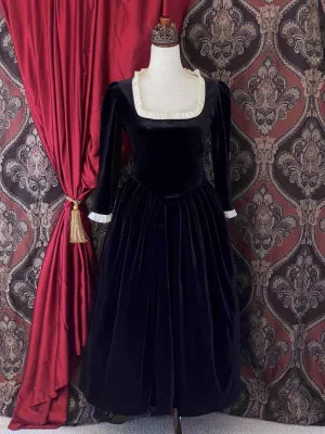 Historically Inspired Structured Velvet Gown in Gothic Black