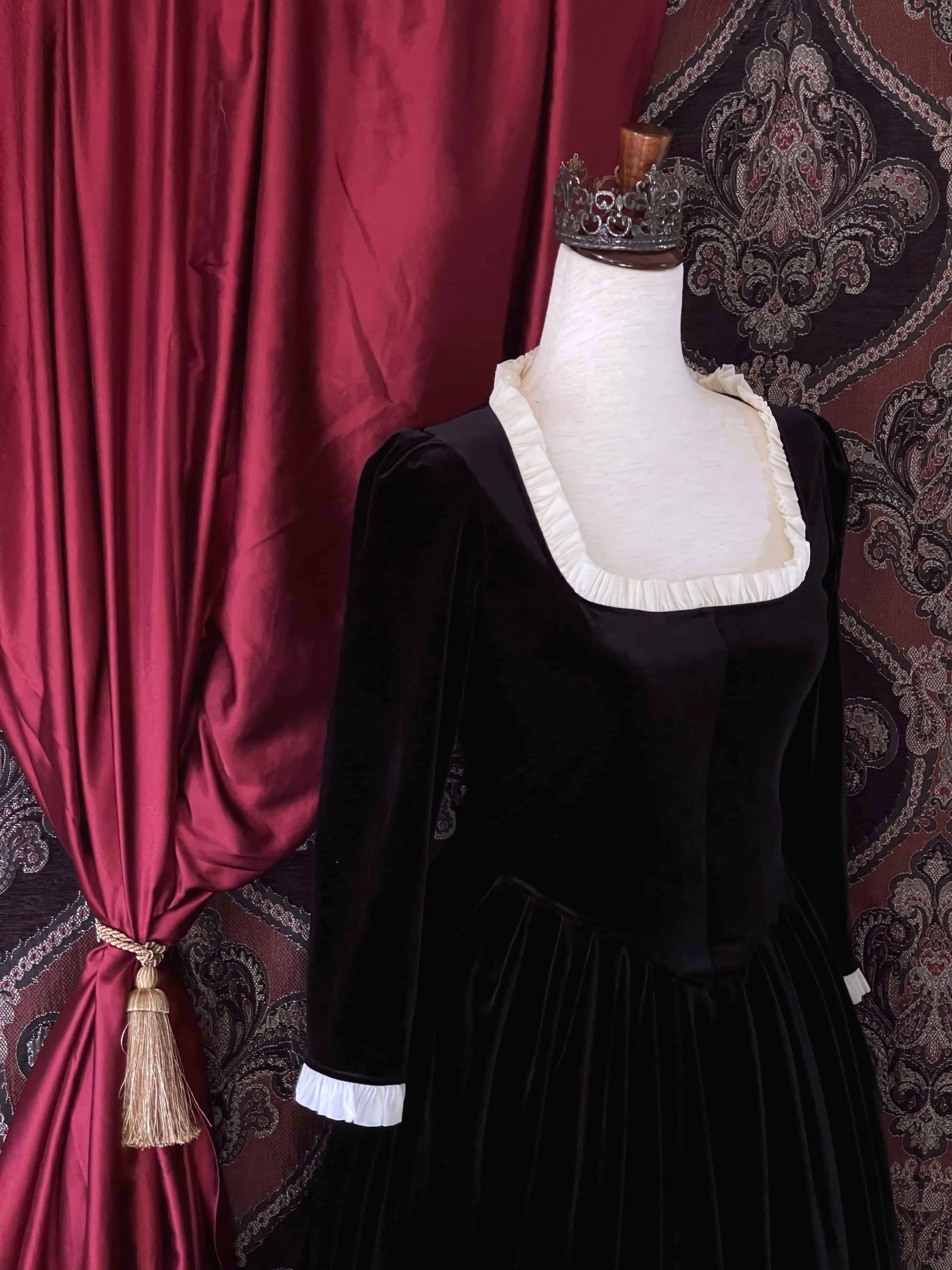 Historically Inspired Structured Velvet Gown in Gothic Black