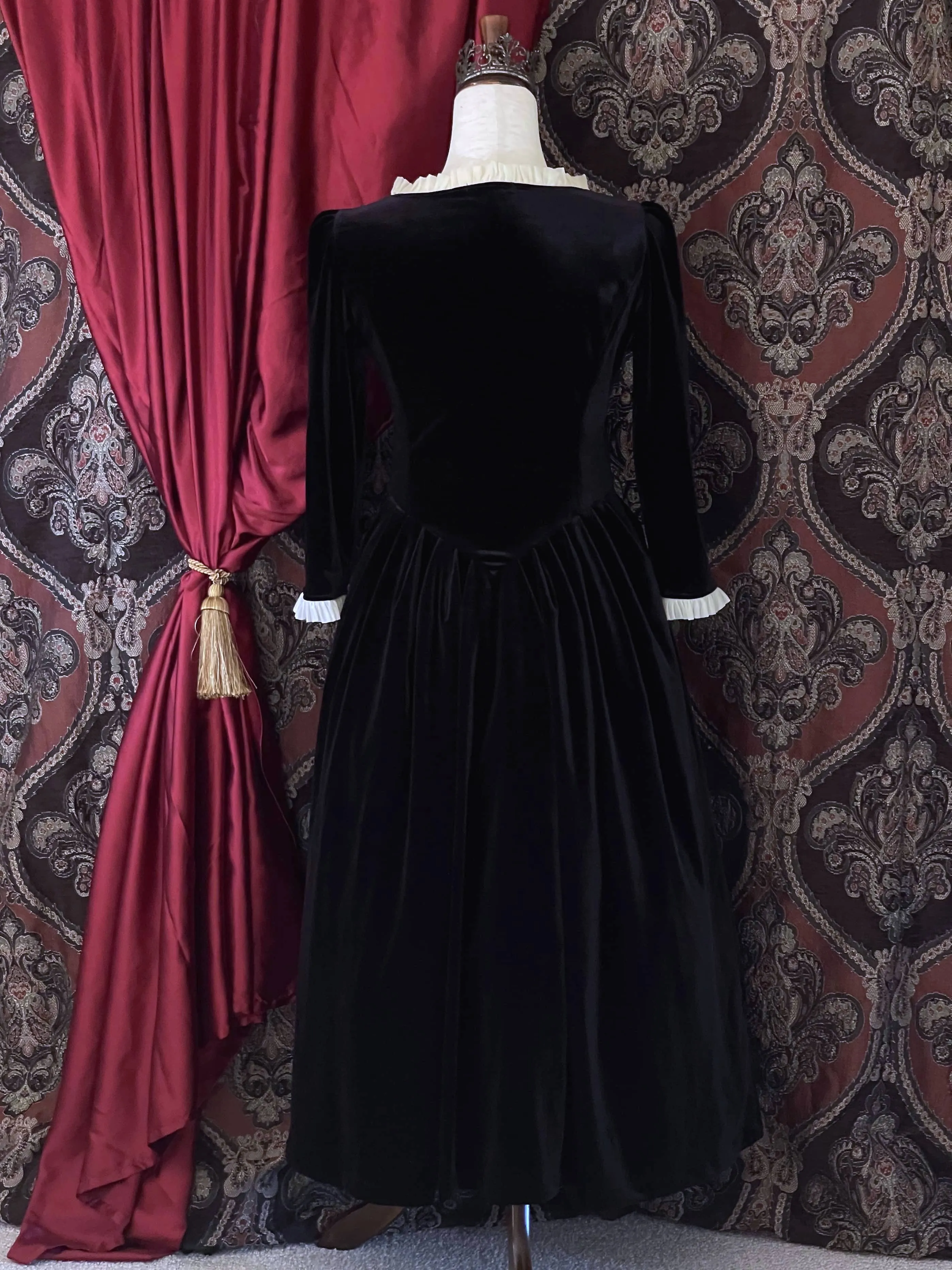 Historically Inspired Structured Velvet Gown in Gothic Black