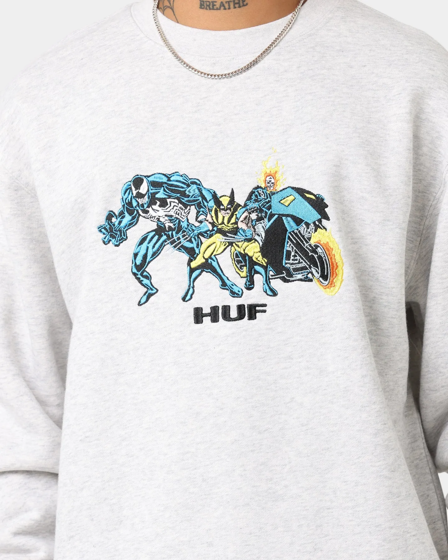 HUF X Marvel Team Up Crewneck Athletic Heather