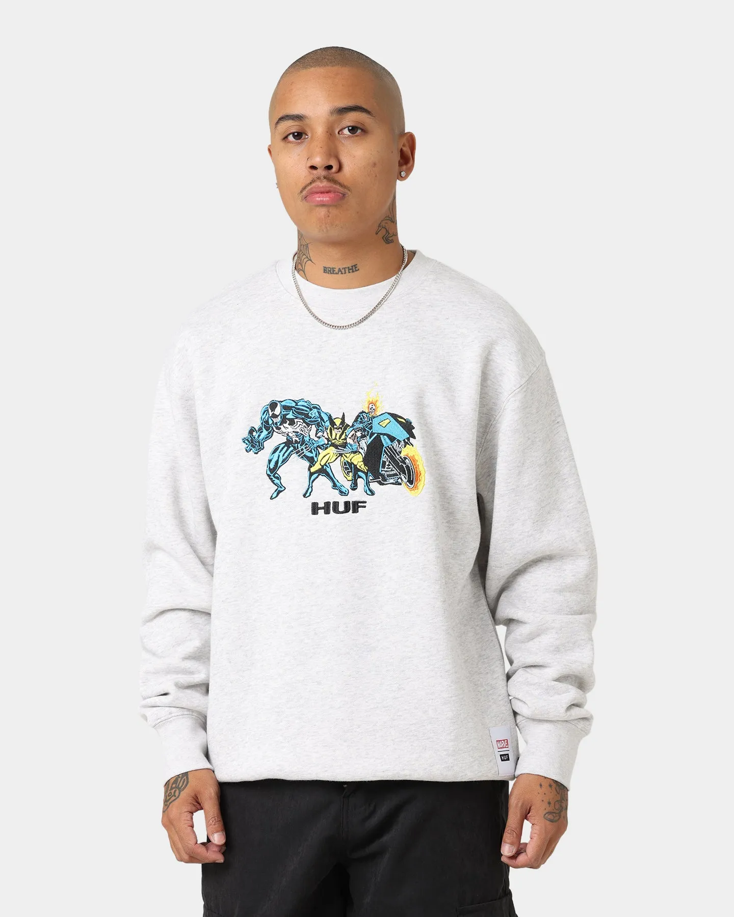 HUF X Marvel Team Up Crewneck Athletic Heather