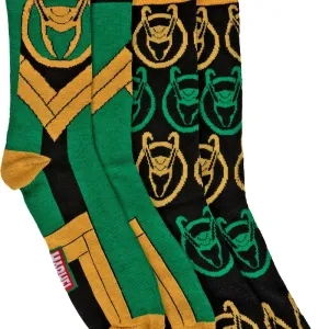 Loki Helmet Logo 2-Pack Marvel Comics Socks