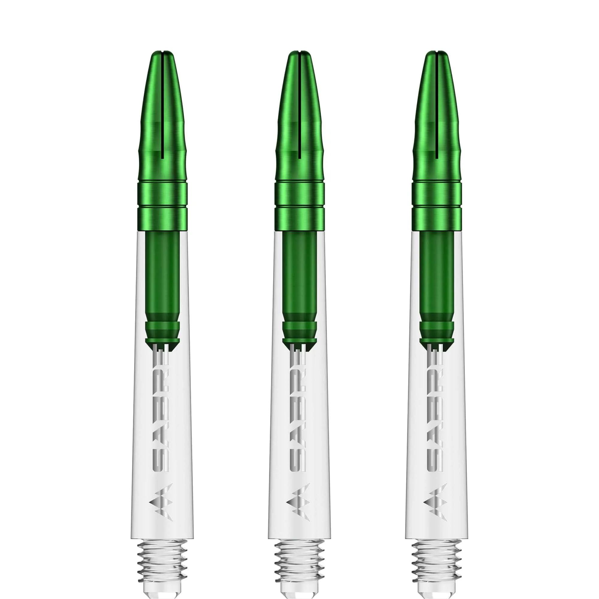 Mission Sabre Shafts - Polycarbonate Dart Stems - Clear - Green Top