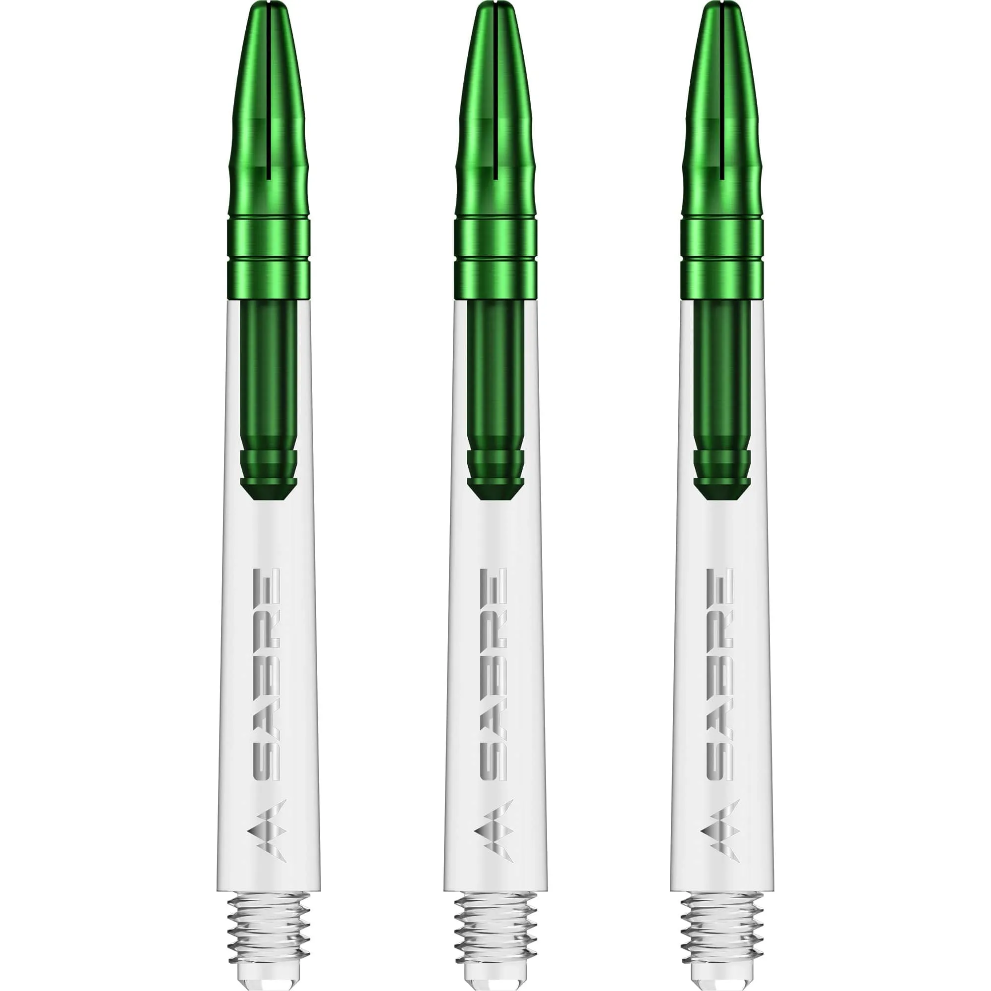 Mission Sabre Shafts - Polycarbonate Dart Stems - Clear - Green Top