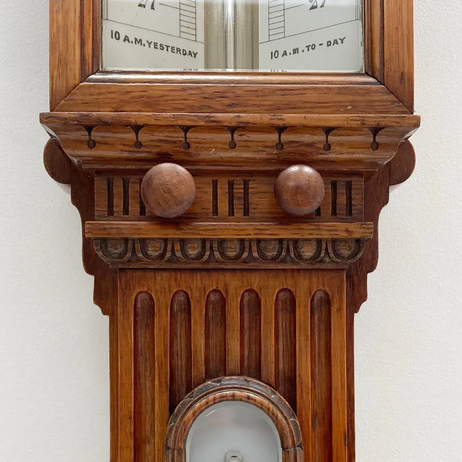 Victorian Golden Oak Stick Barometer by Wood Late Abraham of Liverpool