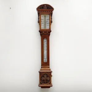 Victorian Golden Oak Stick Barometer by Wood Late Abraham of Liverpool