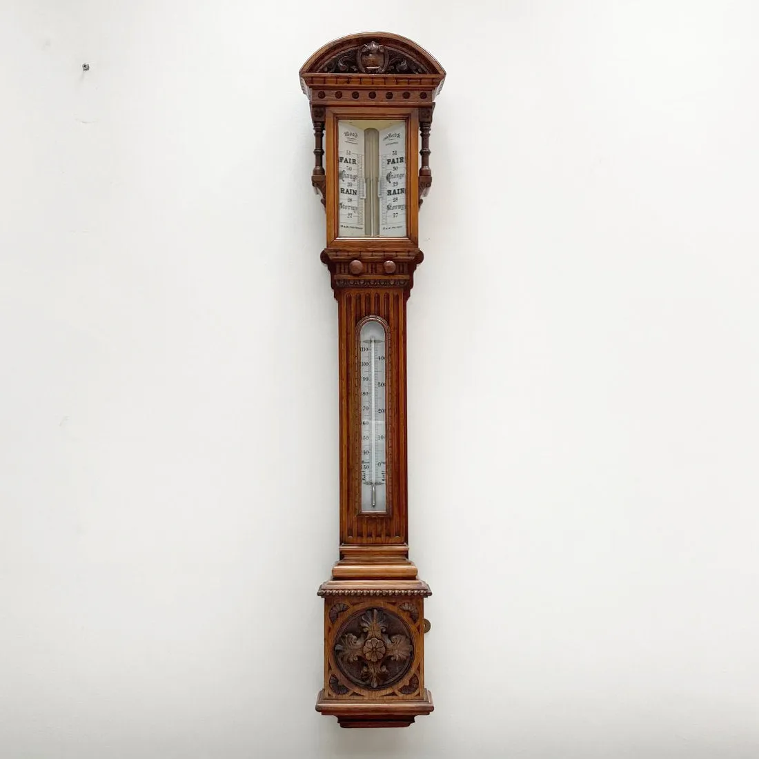 Victorian Golden Oak Stick Barometer by Wood Late Abraham of Liverpool