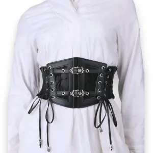 Wide Panel Lace Up Corset Waist Belt