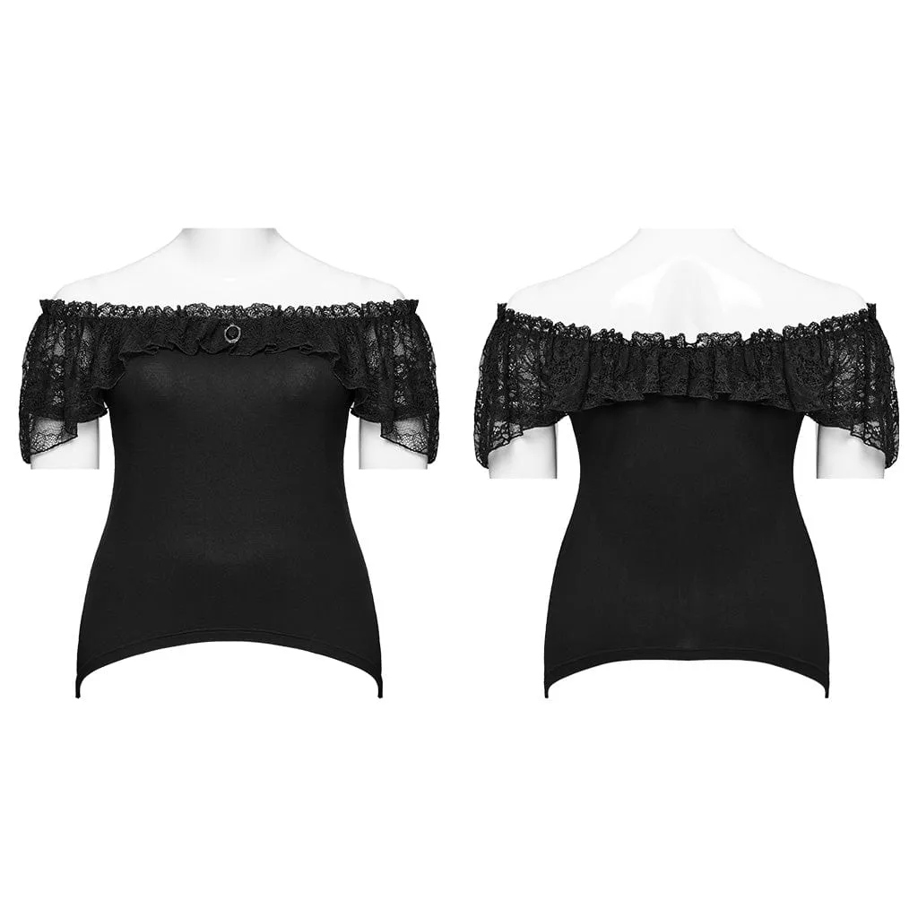 Women's Plus Size Gothic Off-the-shoulder Ruffled Lace Splice Top