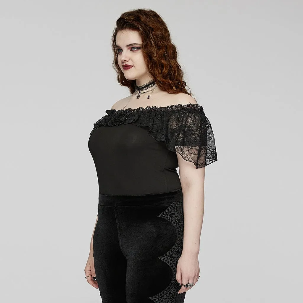 Women's Plus Size Gothic Off-the-shoulder Ruffled Lace Splice Top