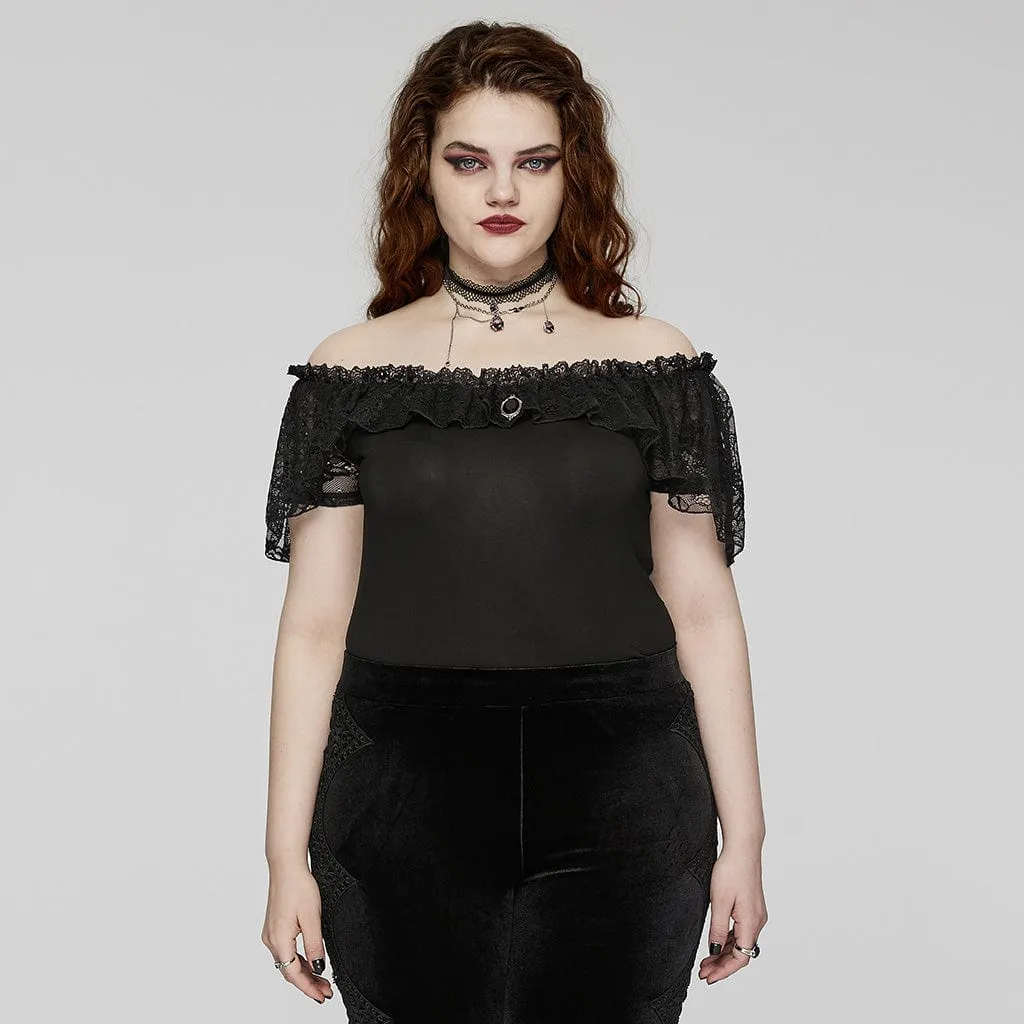 Women's Plus Size Gothic Off-the-shoulder Ruffled Lace Splice Top