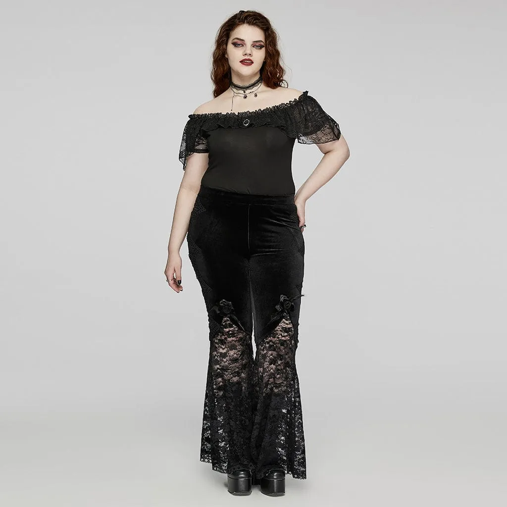 Women's Plus Size Gothic Off-the-shoulder Ruffled Lace Splice Top