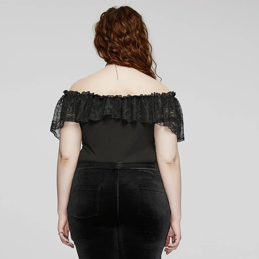 Women's Plus Size Gothic Off-the-shoulder Ruffled Lace Splice Top